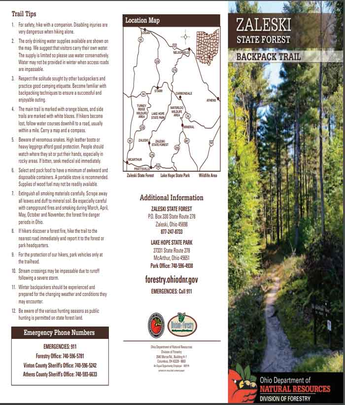 Zaleski State Forest Backpack Information: